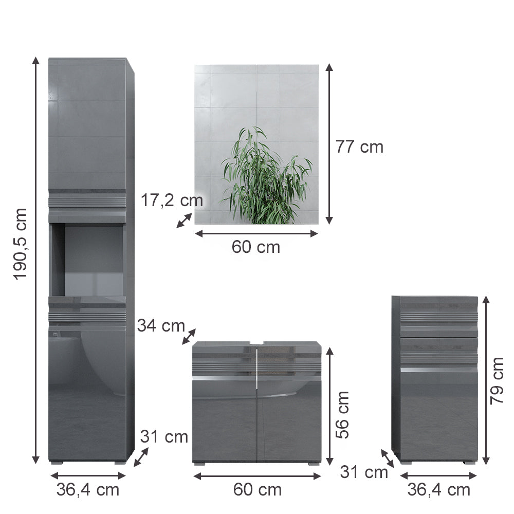 Vicco Set mobili bagno Antracite lucido 4 parti