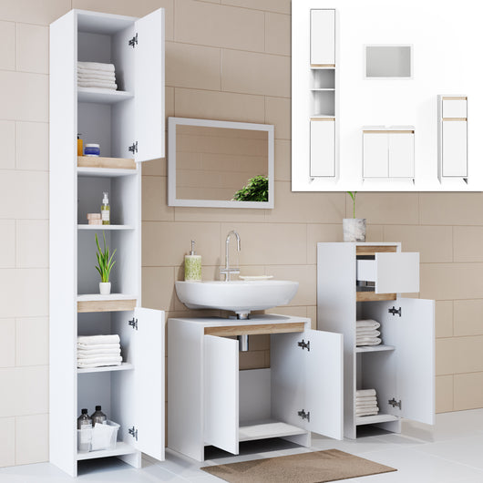 Vicco Set mobili bagno Bianco/Sonoma 4 parti