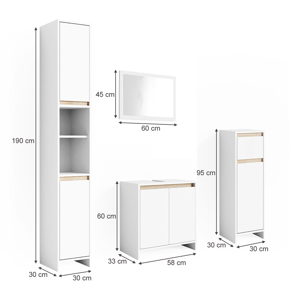Vicco Set mobili bagno Bianco/Sonoma 4 parti