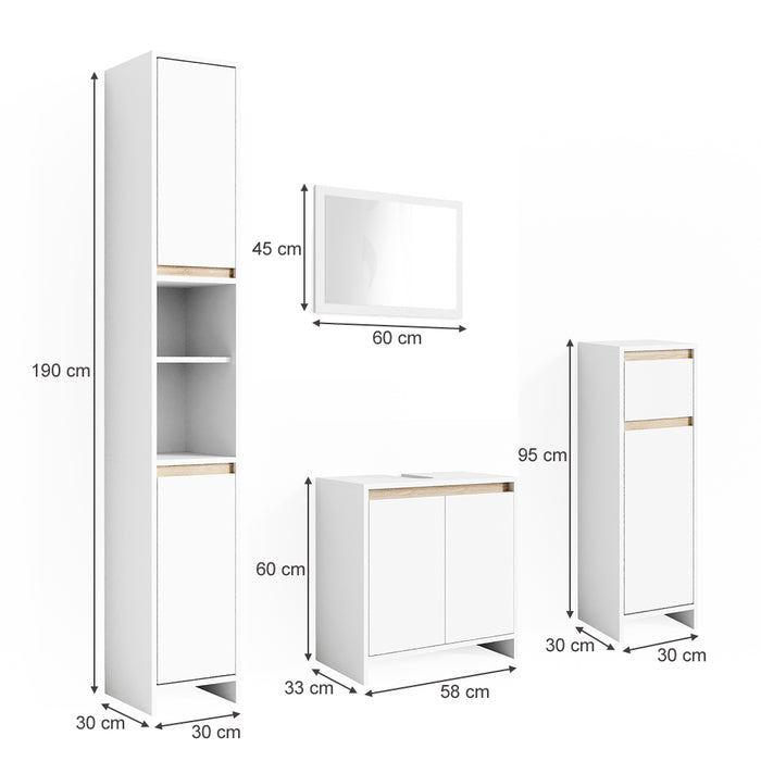 Vicco Set mobili bagno Bianco/Sonoma 4 parti