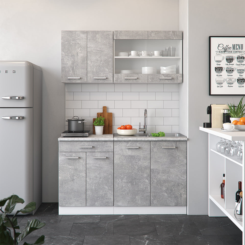 Vicco Cucina monoblocco Cemento/Bianco 140 cm , PL Rovere