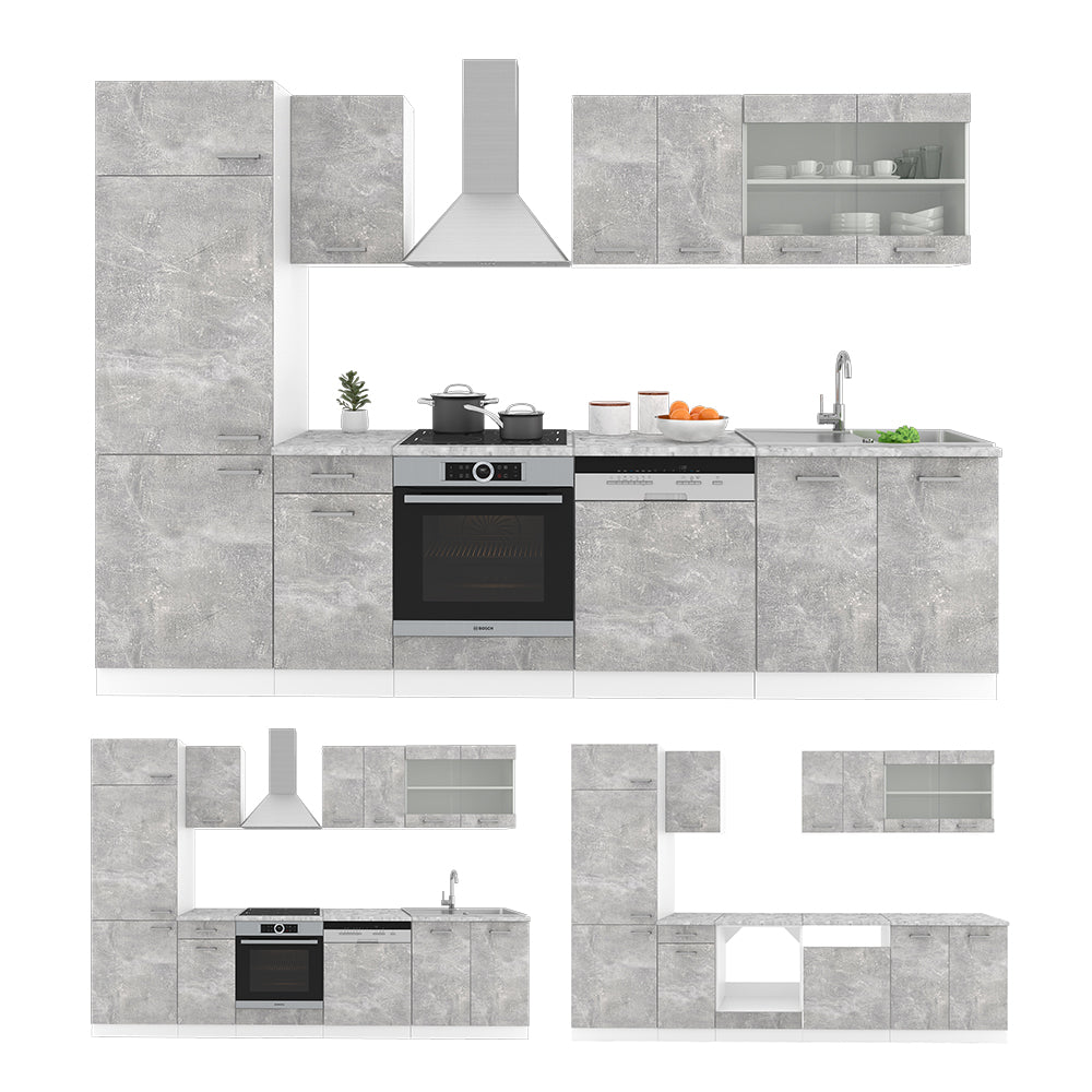 Vicco Cucina componibile Cemento/Bianco 300 cm , PL Antracite