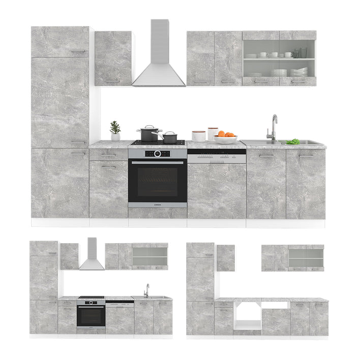 Vicco Cucina componibile Cemento/Bianco 300 cm , PL Antracite