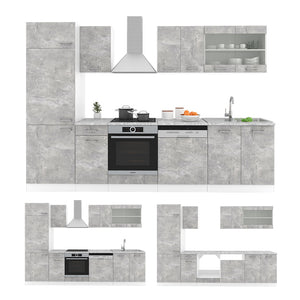 Vicco Cucina componibile Cemento/Bianco 300 cm , PL Rovere