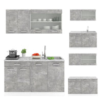 Vicco Cucina monoblocco Cemento/Bianco 140 cm , PL Rovere