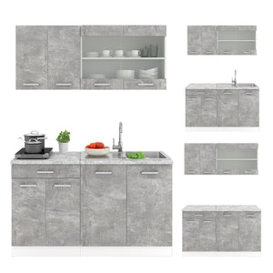 Vicco Cucina monoblocco Cemento/Bianco 140 cm , PL Rovere