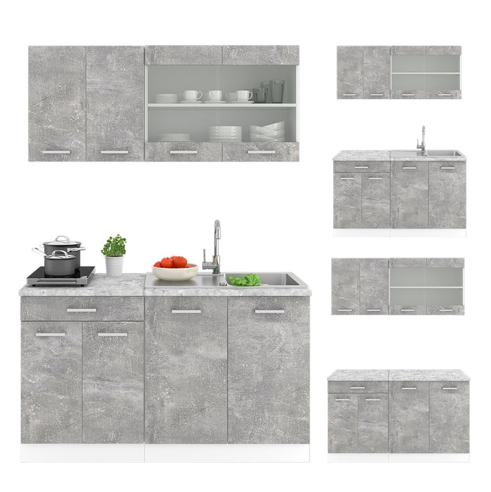 Vicco Cucina monoblocco Cemento/Bianco 140 cm , PL Rovere