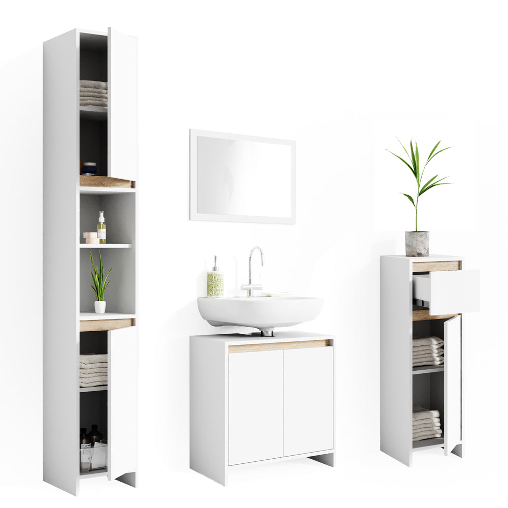 Vicco Set mobili bagno Bianco/Sonoma 4 parti