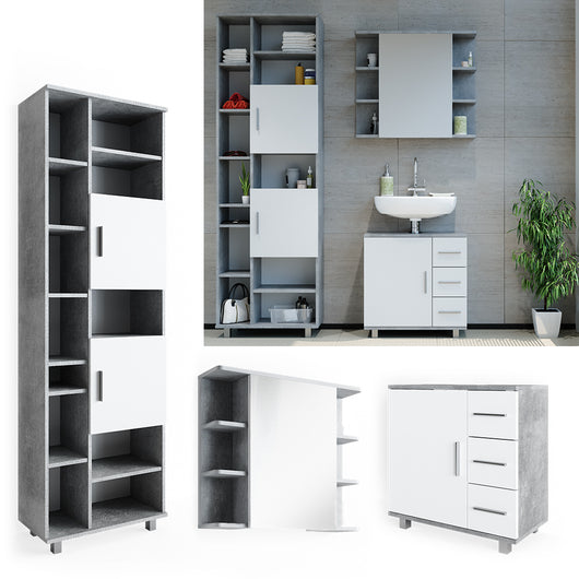 Vicco Set mobili bagno Calcestruzzo 3 parti, con colonna