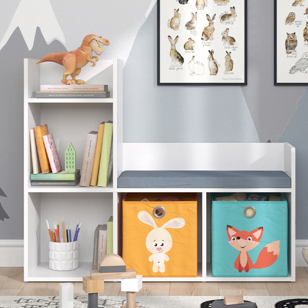 Vicco Scaffale per bambini Bianco 30.9 x 88.6 cm con 2 scatole pieghevoli opt.1