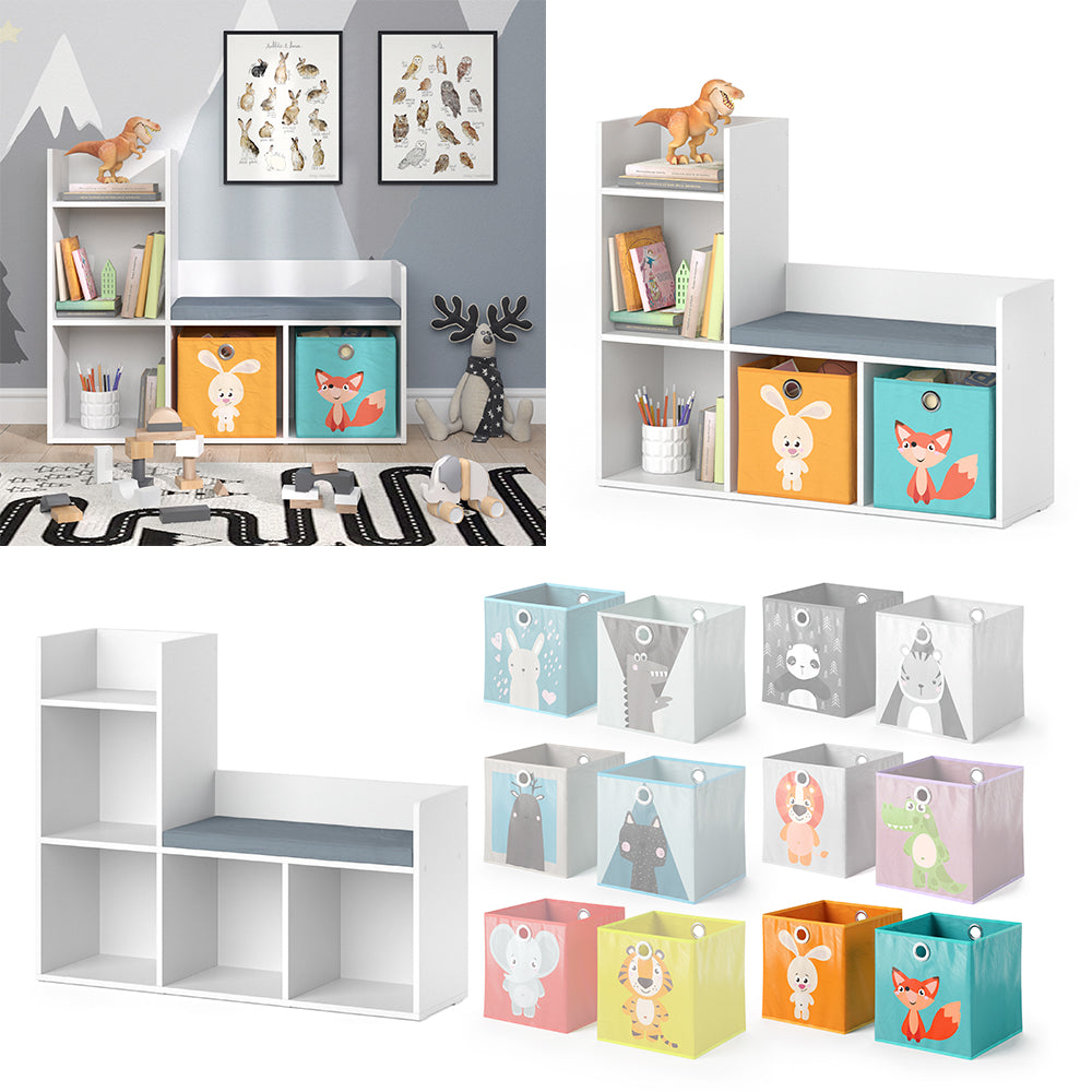 Vicco Scaffale per bambini Bianco 30.9 x 88.6 cm con 2 scatole pieghevoli opt.1