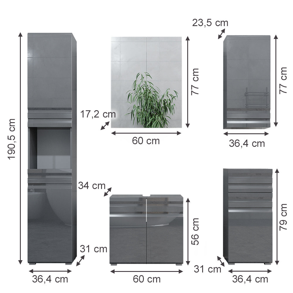 Vicco Set mobili bagno Antracite lucido 5 parti