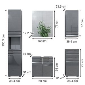 Vicco Set mobili bagno Antracite lucido 5 parti