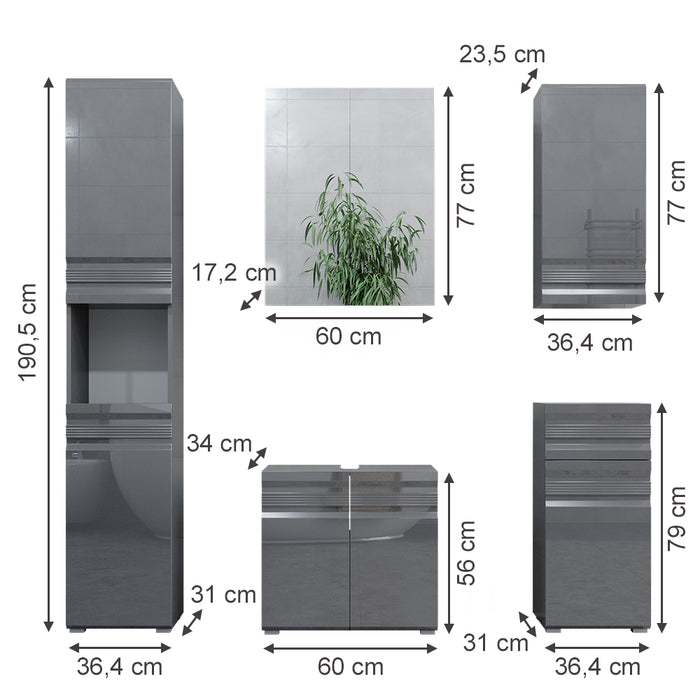 Vicco Set mobili bagno Antracite lucido 5 parti