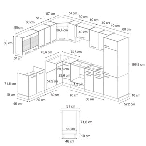 Vicco Cucina angolare completa Rosso lucido/bianco 287 x 60 cm , PL Marmo