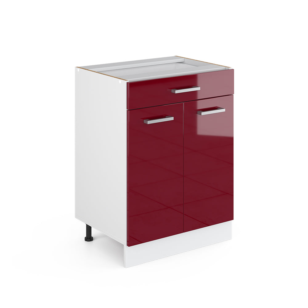 Vicco Base universale Rosso bordeaux lucido 60 cm con cassetti, senza piano di lavoro