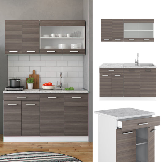 Vicco Cucina monoblocco Grigio prezioso/bianco 140 cm , PL Rovere