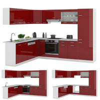 Vicco Cucina angolare completa Rosso lucido/bianco 287 x 60 cm , PL Rovere
