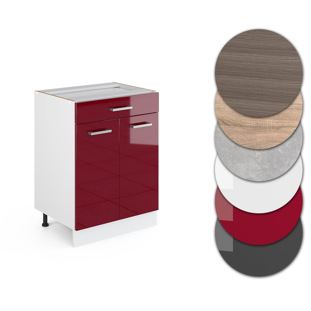 Vicco Mobiletto base per cucina Rosso lucido 60 cm con cassetto, PL Rovere