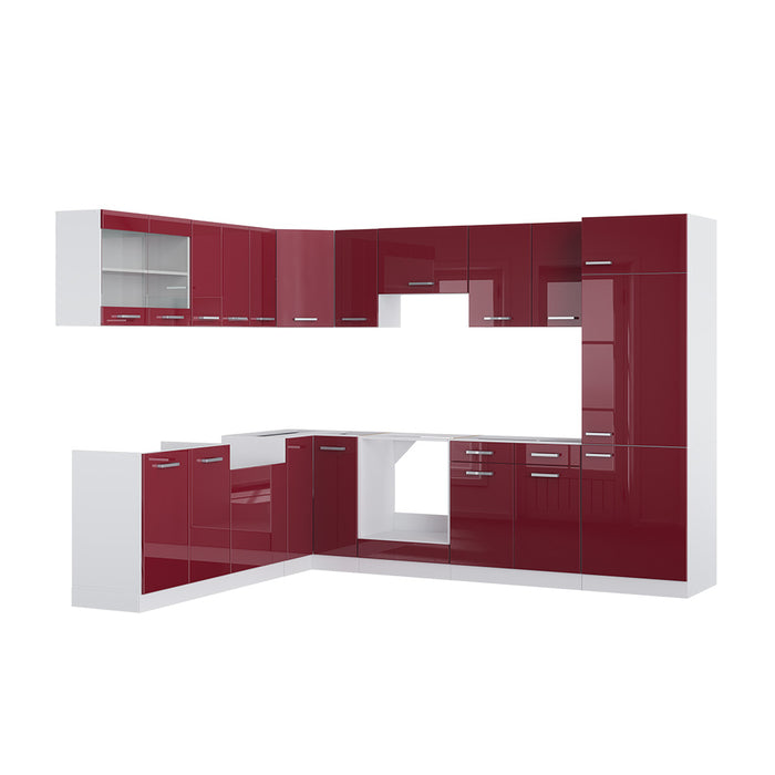 Vicco Cucina angolare completa Rosso lucido/bianco 287 x 60 cm , PL Marmo