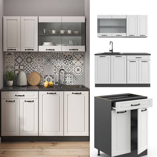 Vicco Cucina monoblocco Bianco casa di campagna/antracite 140 cm , PL Marmo