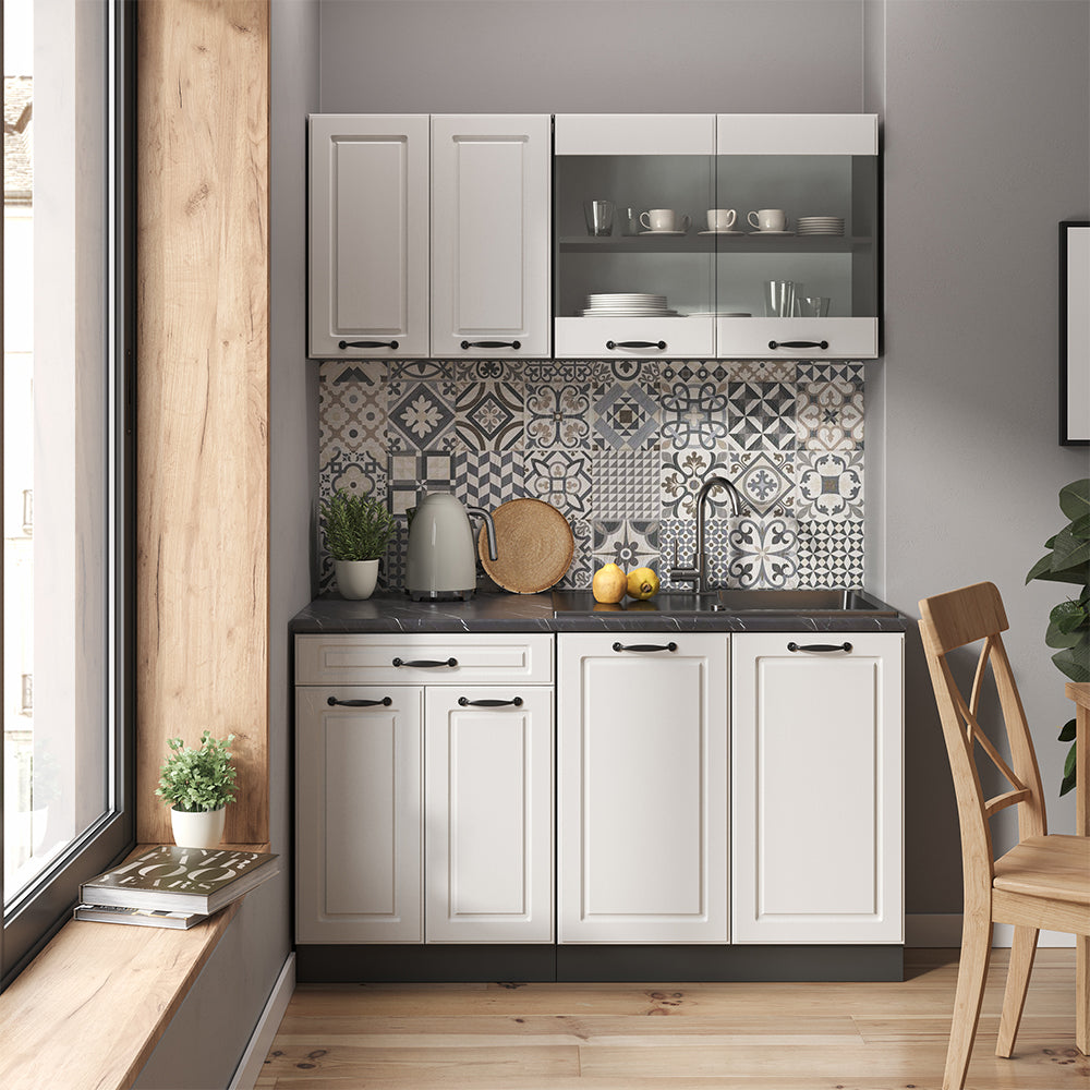 Vicco Cucina monoblocco Bianco casa di campagna/antracite 140 cm , PL Antracite