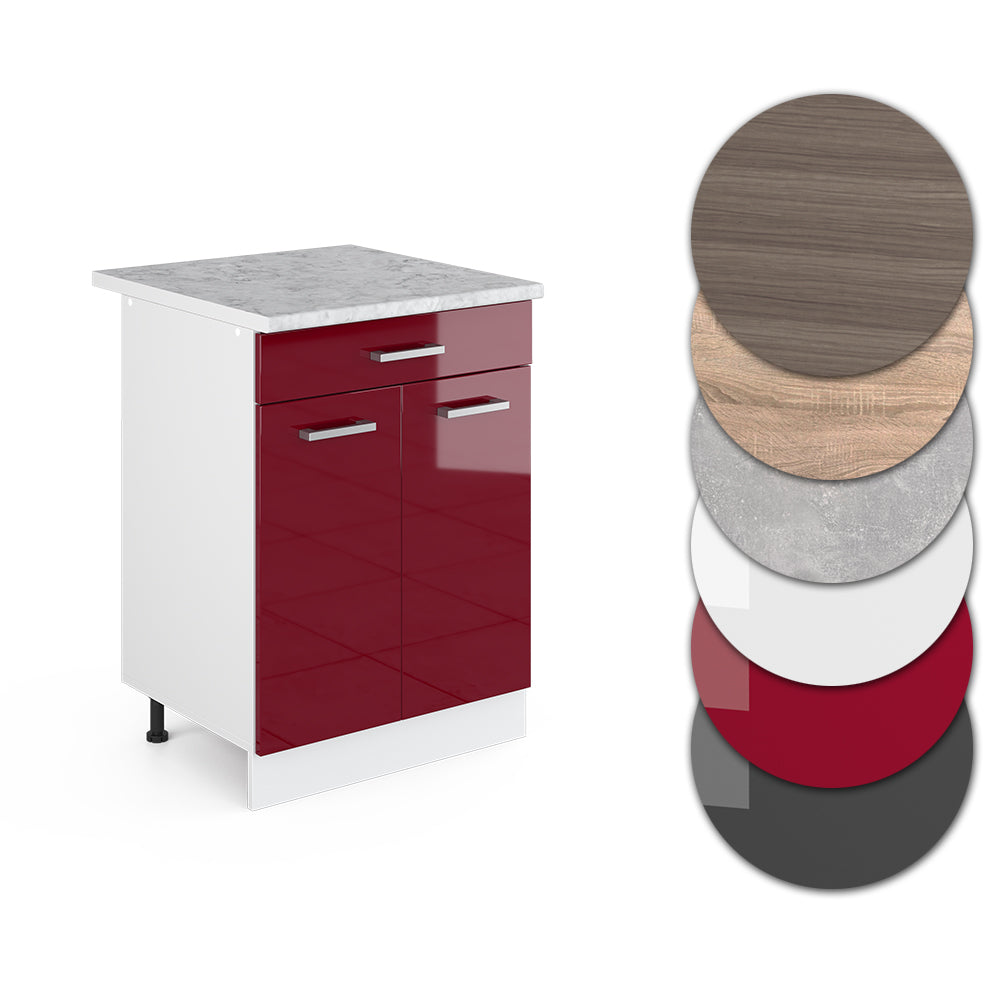 Vicco Mobiletto base per cucina Rosso lucido 60 cm con cassetto PL Marmo