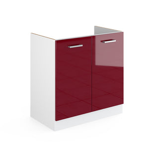 Vicco Base per lavello Rosso bordeaux lucido 80 cm con ante, senza piano di lavoro