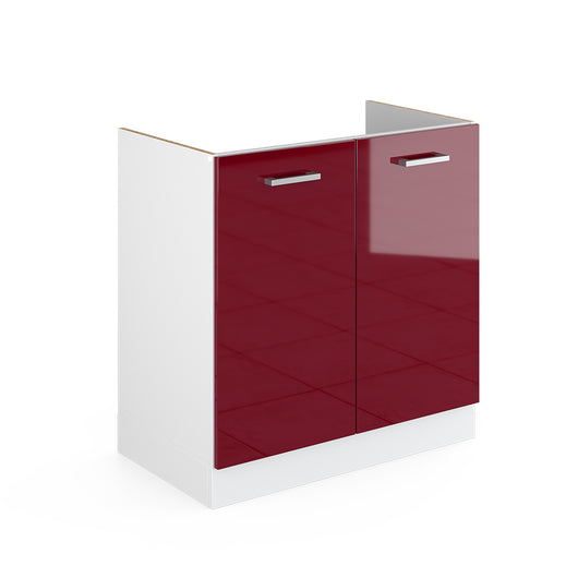 Vicco Base per lavello Rosso bordeaux lucido 80 cm con ante, senza piano di lavoro