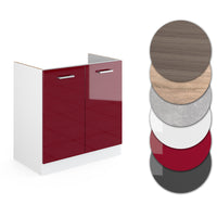 Vicco Mobile lavello cucina Rosso lucido 80 cm , PL Rovere