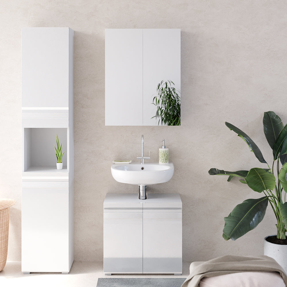 Vicco Set mobili bagno Bianco lucido 3 parti, con colonna