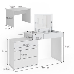 Vicco Tavolo da toeletta Bianco 117.4 cm con panca