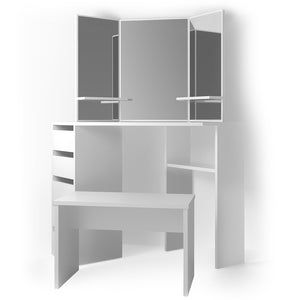 Vicco Tavolo da trucco ad angolo Bianco 110 cm con panca