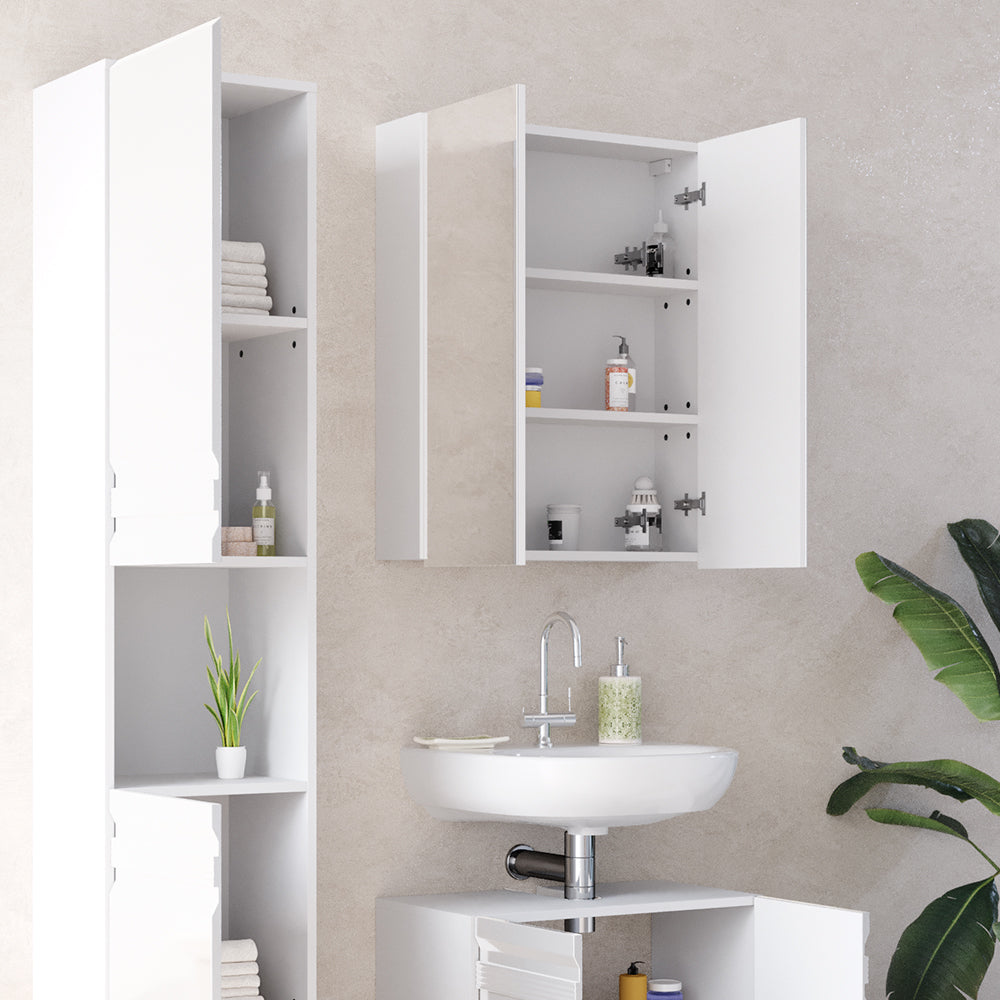 Vicco Set mobili bagno Bianco lucido 3 parti, con colonna