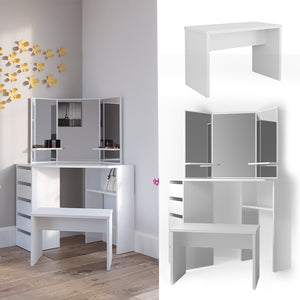 Vicco Tavolo da trucco ad angolo Bianco 110 cm con panca