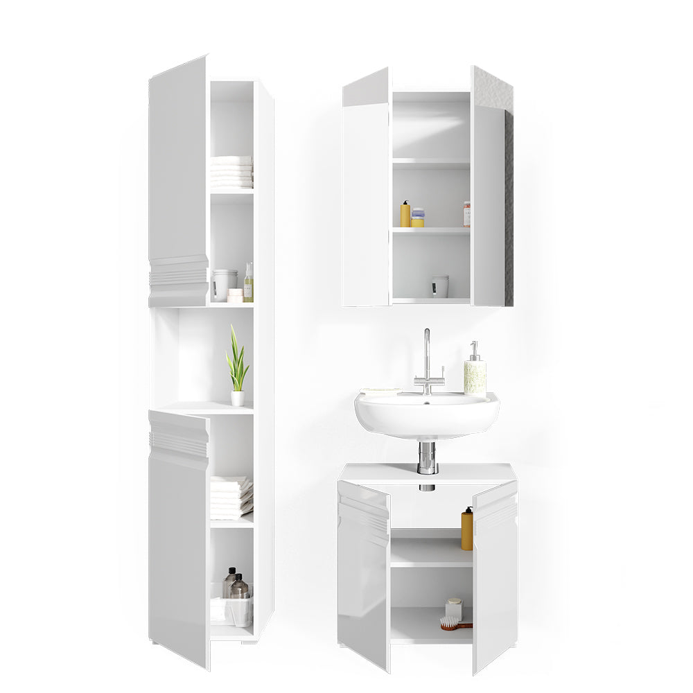 Vicco Set mobili bagno Bianco lucido 3 parti, con colonna