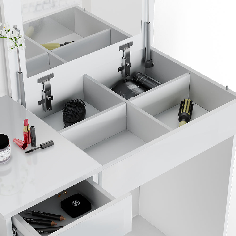 Vicco Tavolo da toeletta Bianco 117.4 cm con illuminazione LED e sgabello