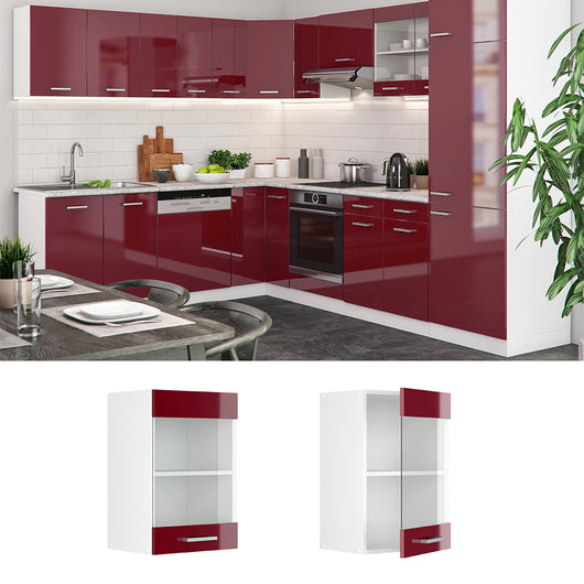 Vicco Mobile da cucina in vetro Rosso lucido 40 cm