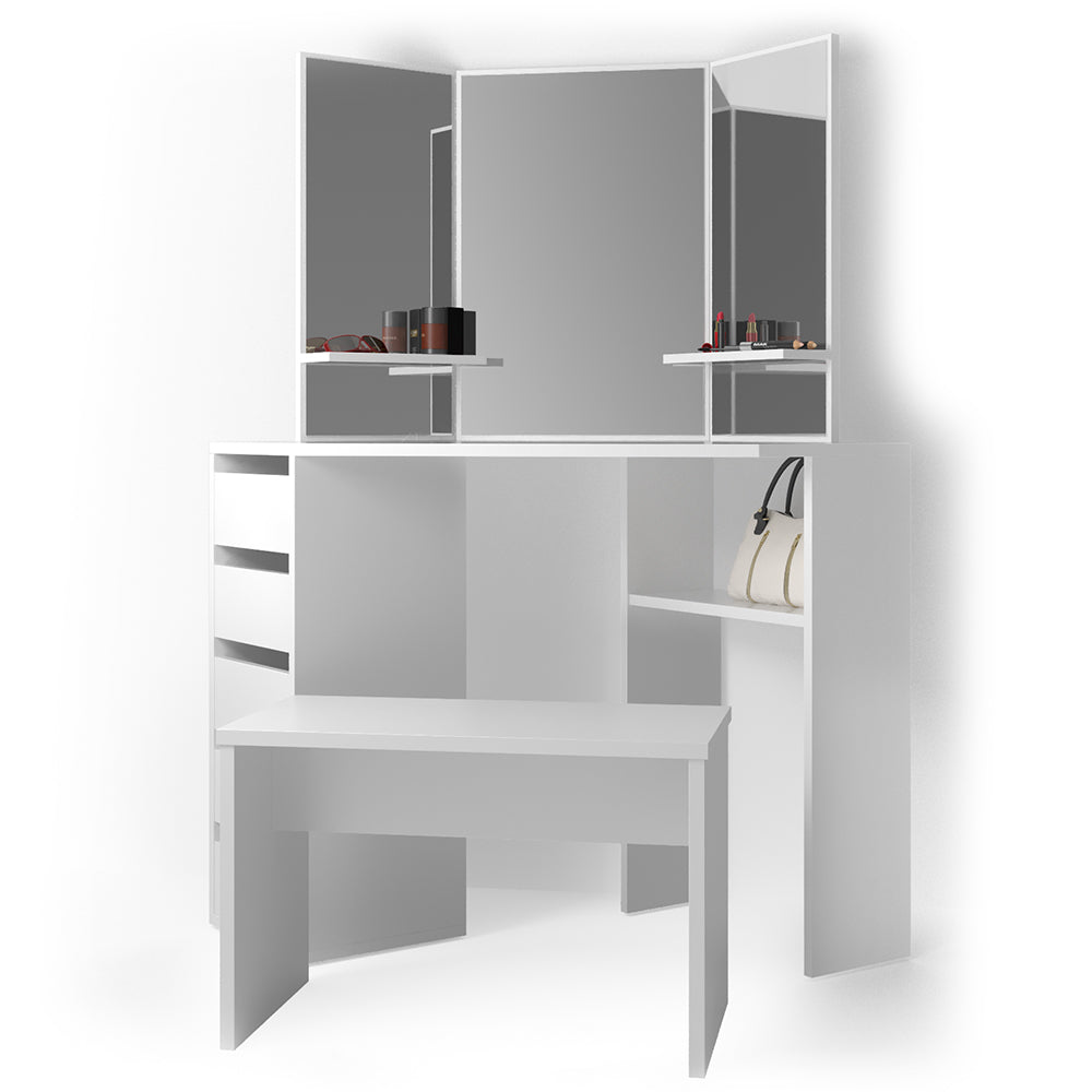 Vicco Tavolo da trucco ad angolo Bianco 110 cm con panca