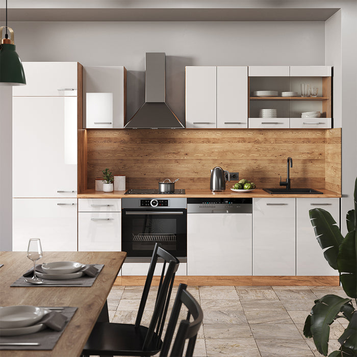 Vicco Cucina componibile Bianco lucido/oro power oak 300 cm senza piano di lavoro