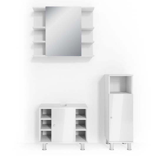 Vicco Set mobili bagno Bianco lucido 3 parti, con mobile midi