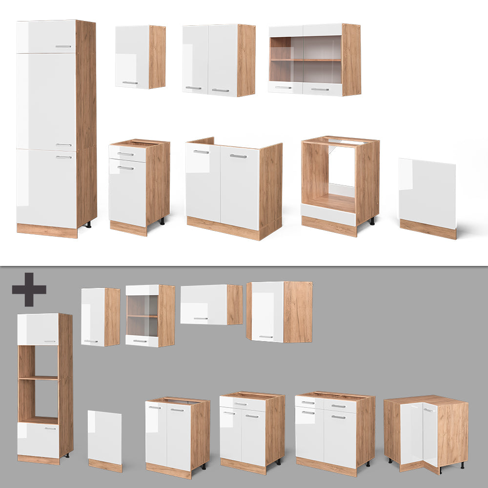 Vicco Cucina componibile Bianco lucido/oro power oak 300 cm , PL Rovere