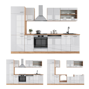 Vicco Cucina componibile Bianco lucido/oro power oak 300 cm , PL Marmo