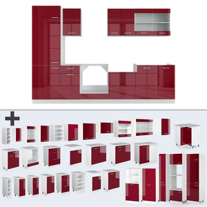 Vicco Cucina componibile Rosso lucido/bianco 300 cm , PL Marmo