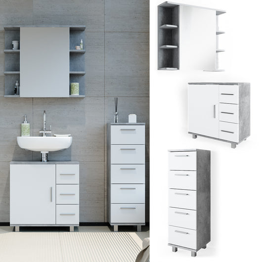 Vicco Set mobili bagno Calcestruzzo 3 parti