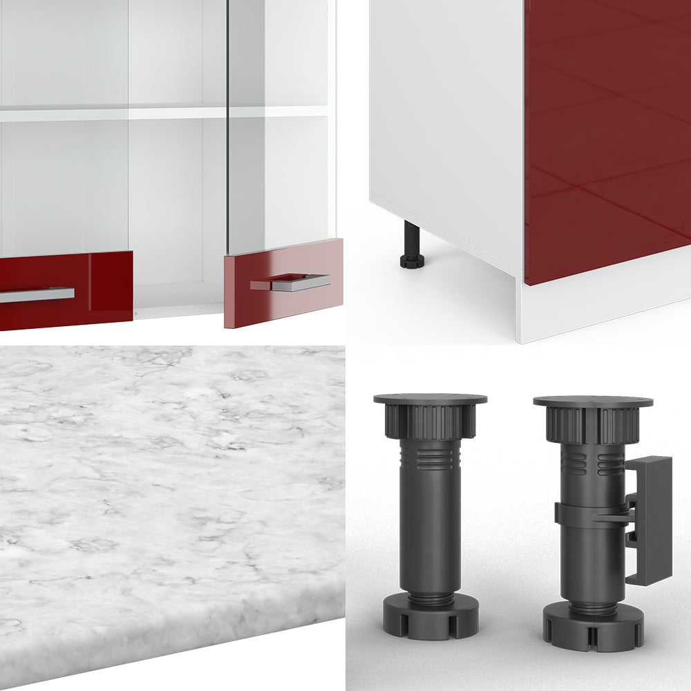 Vicco Cucina componibile Rosso lucido/bianco 300 cm con armadio alto, PL Rovere