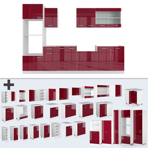 Vicco Cucina componibile Rosso lucido/bianco 300 cm con armadio alto, PL Marmo