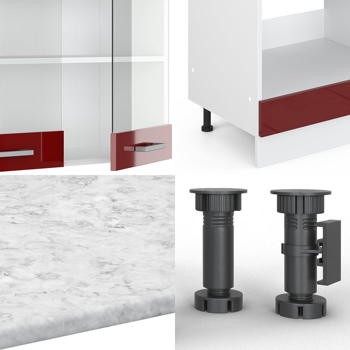 Vicco Cucina angolare completa Rosso lucido/bianco 287 x 60 cm , PL Rovere