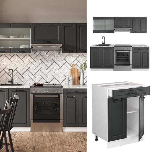 Vicco Cucina componibile Antracite casa di campagna/bianco 200 cm , PL Marmo