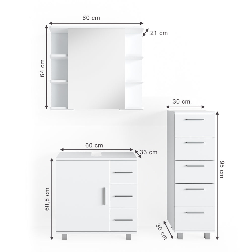 Vicco Set mobili bagno Bianco 3 parti